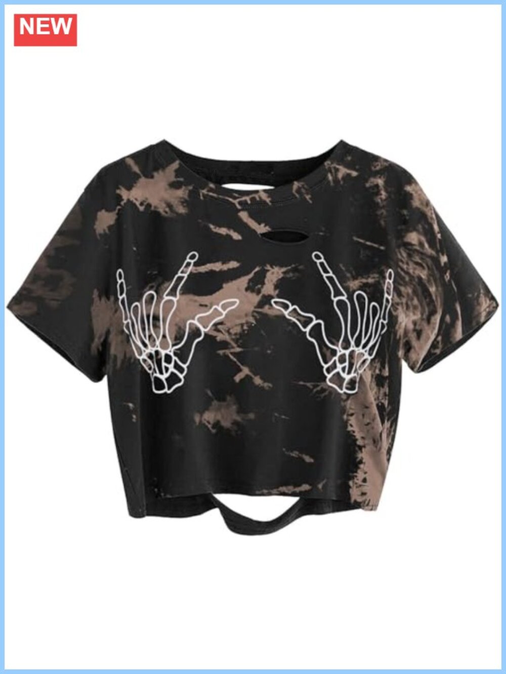 Women's Skull Graphic Distressed Crop Top Short Sleeve Tee